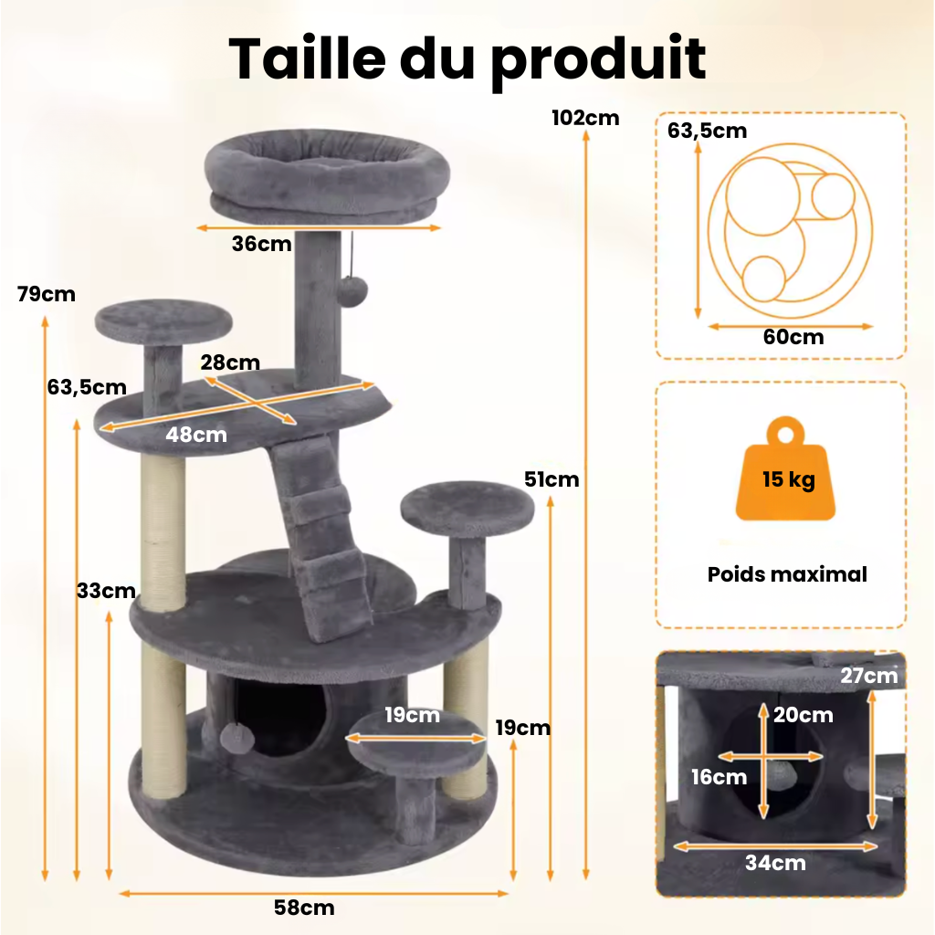 Arbre à chat gris taille